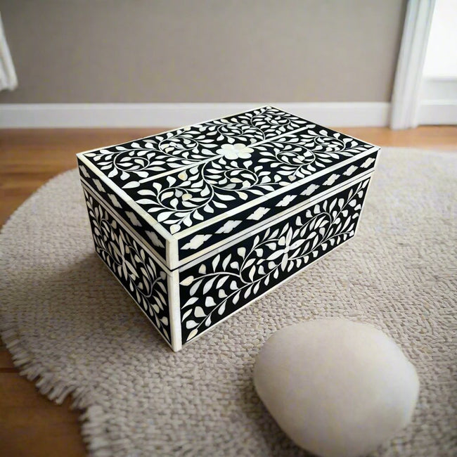 Black Bone Inlay Floral Box