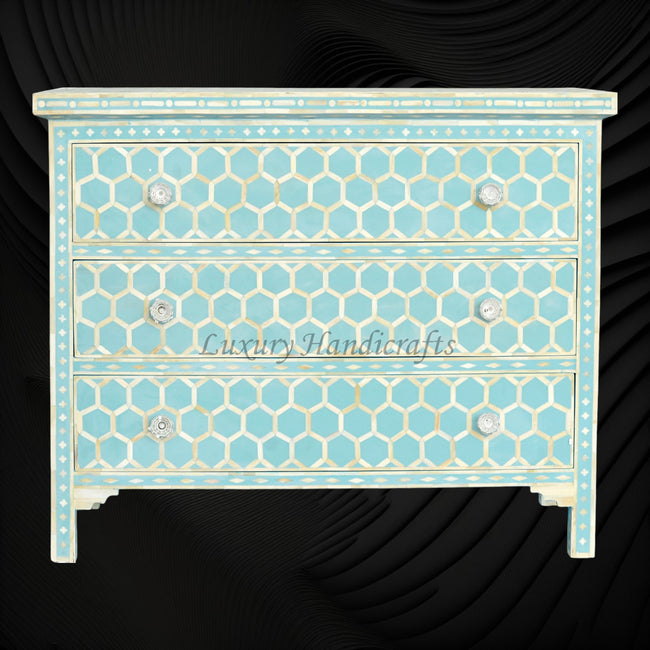Bone Inlay Three Drawer Dresser Honeycomb Turquoise 1