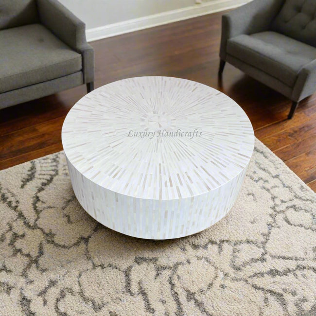 Bone Inlay Illusion Stripe Center Table White Brass