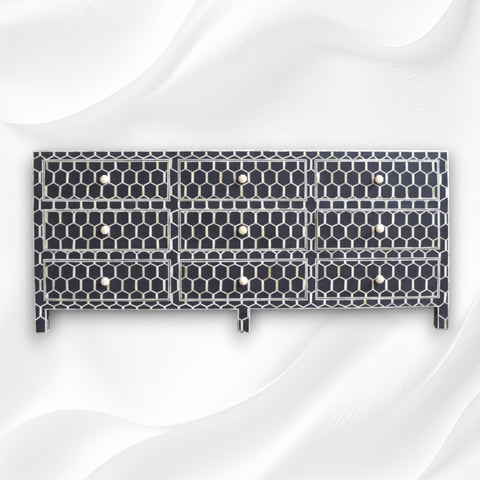 Bone Inlay 9 Drawer Chest Honeycomb Black