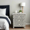 Bone Inlay Floral 3 Drawer Bedside Black