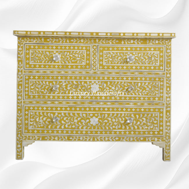 Bone Inlay Floral Chest Of 4 Drawer Yellow 1