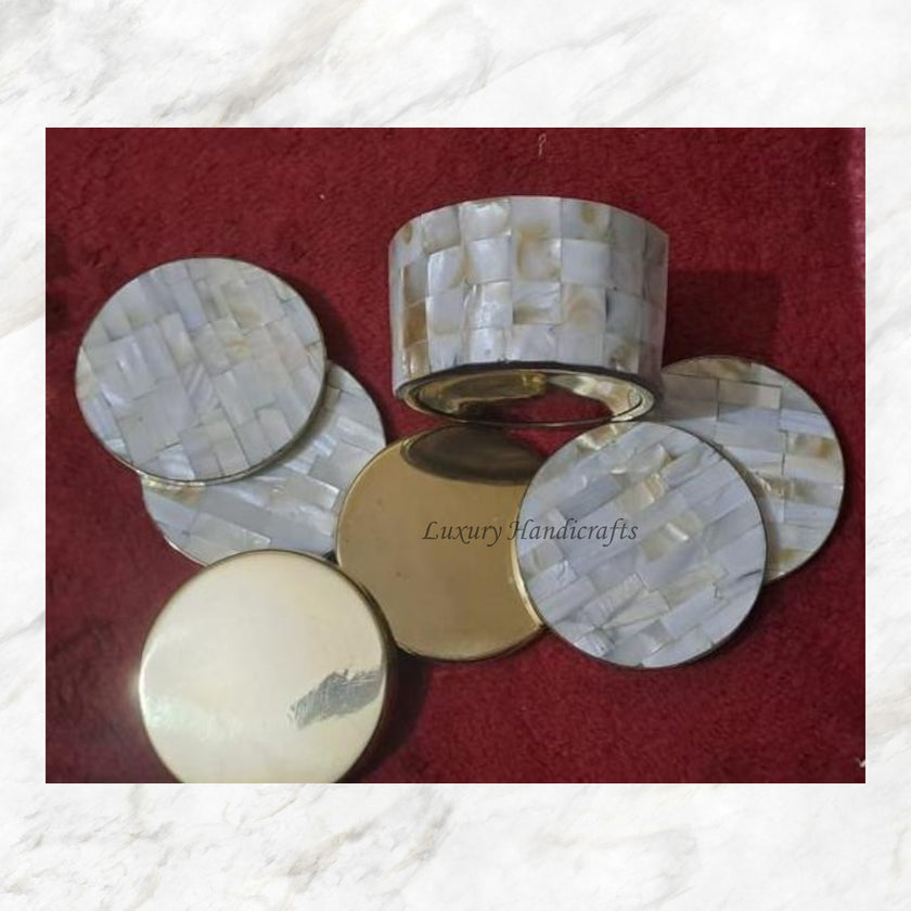 Brass and MOP Inlay Coasters Set of 6 – luxuryhandicrafts