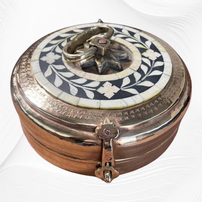 Brass and Bone Inlay Antique Chapati Box