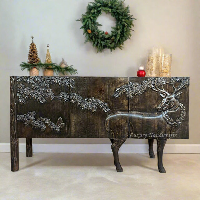 Handcarved Land and Sky Buffet Dark Brown