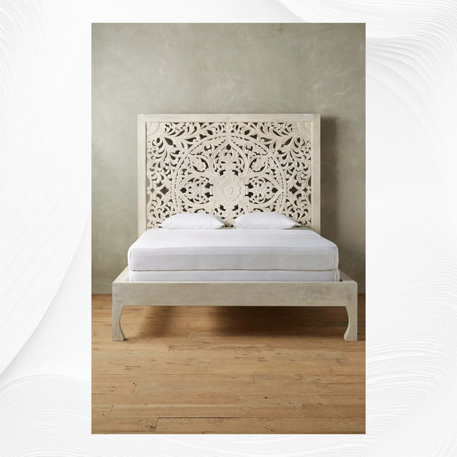 Handcarved Lombok Bed White 1