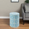 Moroccan Bone Inlay Round Side Table Aqua