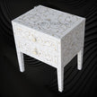 Mother Of Pearl Inlay Bedside 2 Drawer Lotus Design White 3