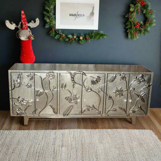 Nickel Embossed Flower Carved Buffet