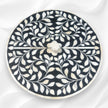 Round Bone Inlay Floral Box Black 2