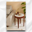 Starburst Marble Brass Inlay Round Side Table White