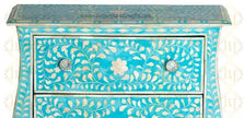 Bone Inlay 2 Drawer Small Chest Curved Legs Turquoise 2