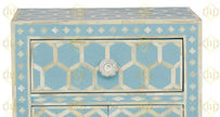 Bone Inlay 1 Drawer 2 Door Bedside Honeycomb Design Sky Blue 2