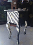 Bone Inlay Chevron Side Table 1 Drawer Long Curved Leg Black 2