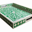 Green Bone Inlaid Rectangular Tray Floral Design 2