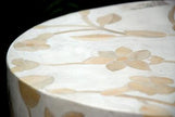 Bone Inlay Round Stool Floral Design White 3