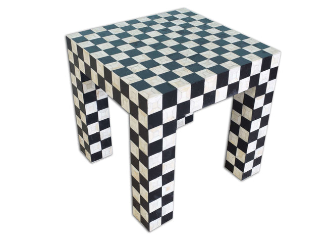 Bone Inlay Side Table Chessboard Design Black 1
