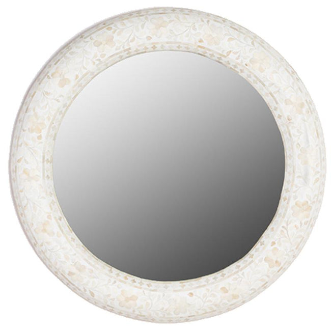 Floral Bone Inlay Round Mirror White 1