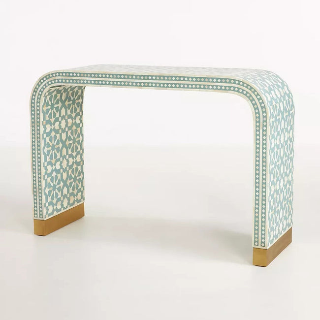 Moroccan Inlay Waterfall Console Table Green 1