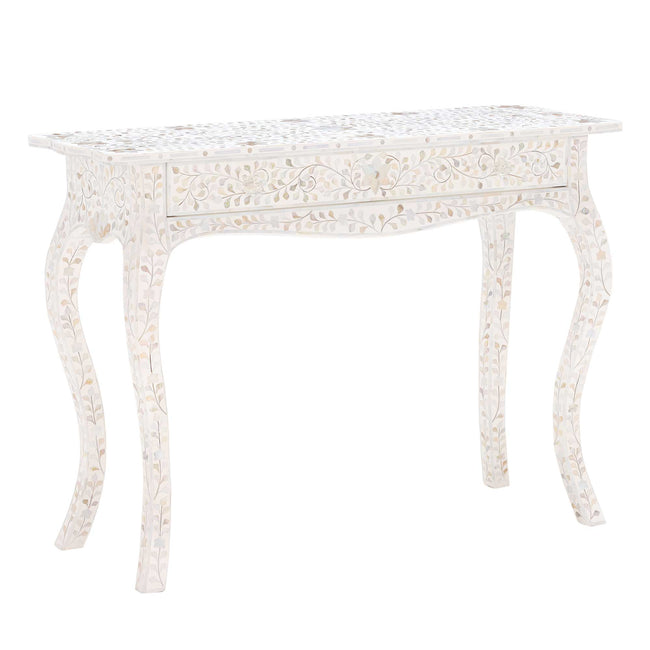 Mother Of Pearl Inlay 1 Drawer French Style Console White 1