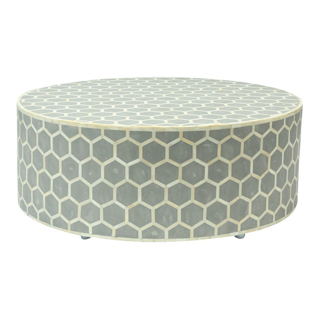Bone Inlaid Round Coffee Table Honeycomb Grey 1