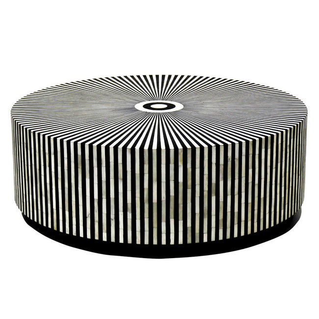 Bone Inlay Center Table Stripe Design Black 1