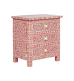 Bone Inlay Floral 3 Drawer Bedside Pink 2