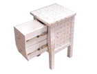 White Mother Of Pearl Inlay Curved 2 Drawer Bedside Quote Design 2